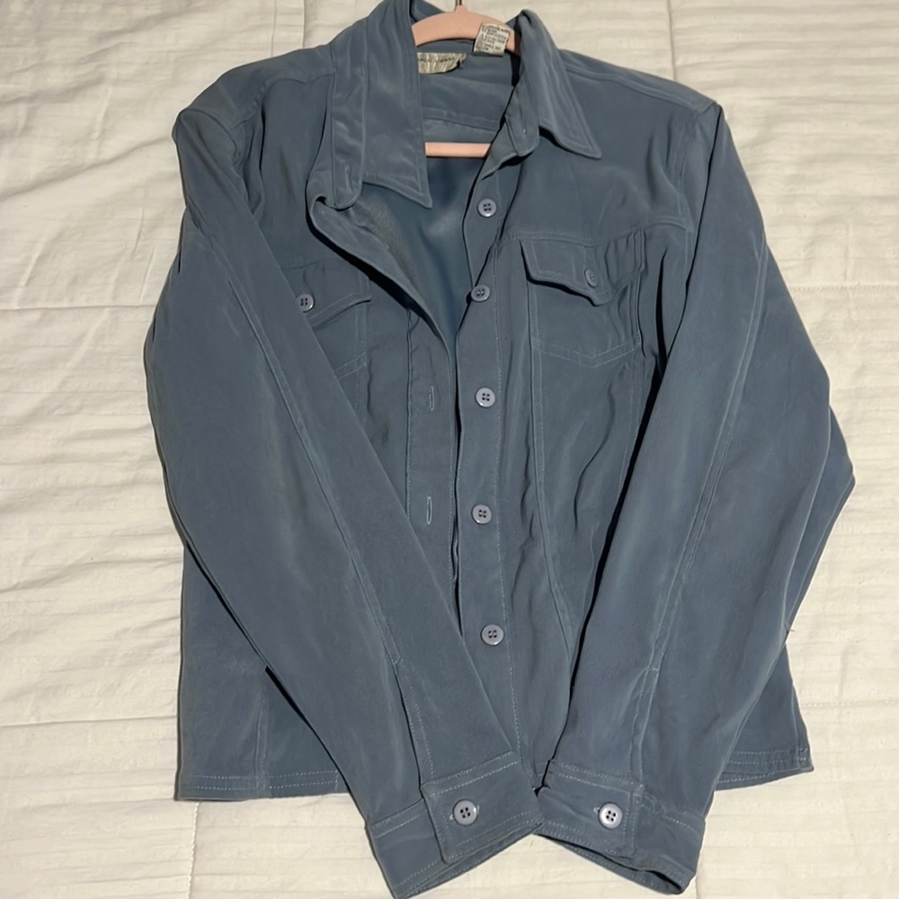 light blue button up jacket. lemon grass brand size XL